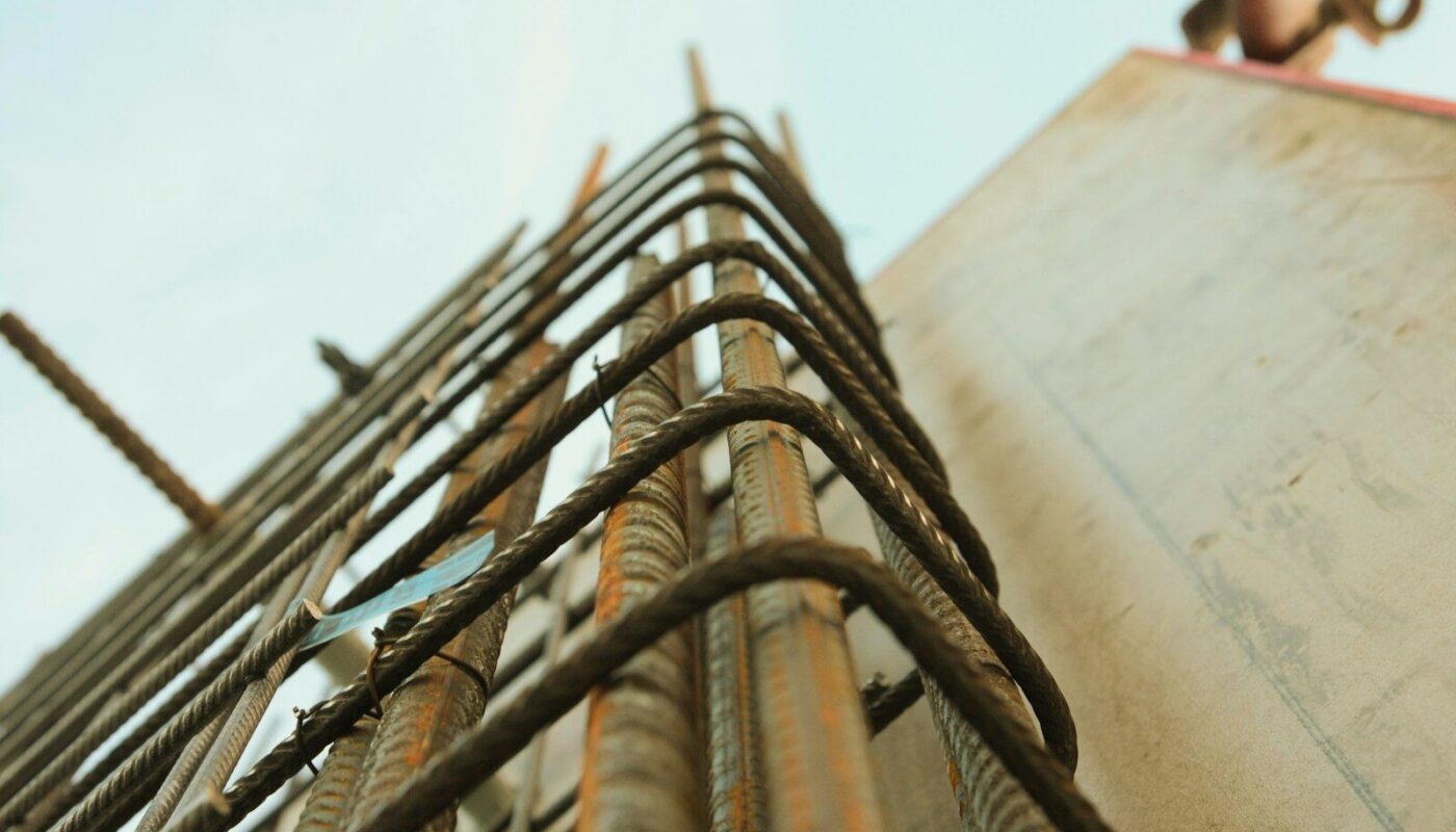 worm's-eye view photography of rebar
