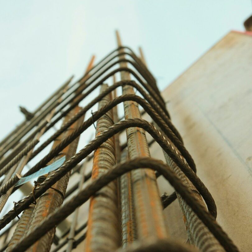 worm's-eye view photography of rebar